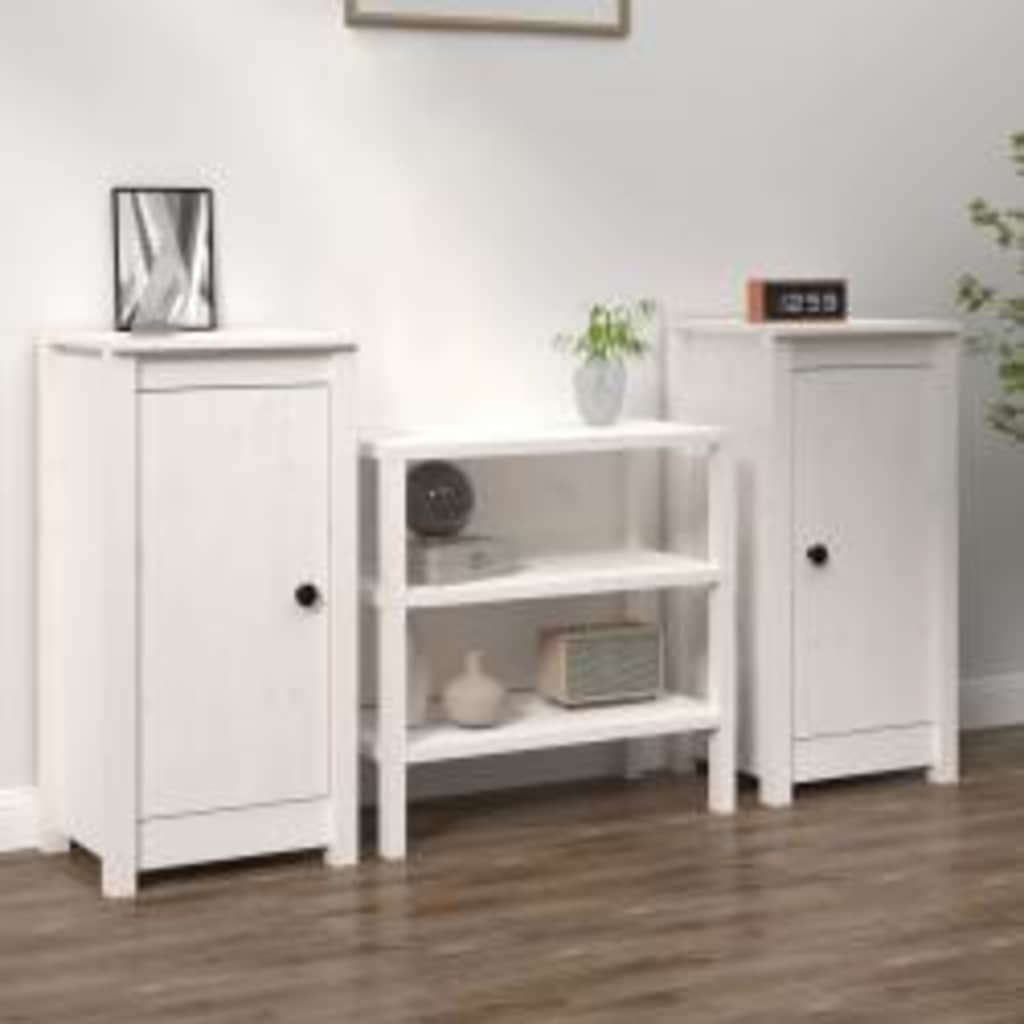 Sideboards 40x35x80 cm Solid Wood Pine 2 pcs White 1 Door Side Cabinet