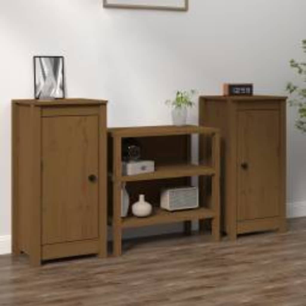 Sideboards 40x35x80 cm Solid Wood Pine 2 pcs Honey brown 1 Door Side Cabinet