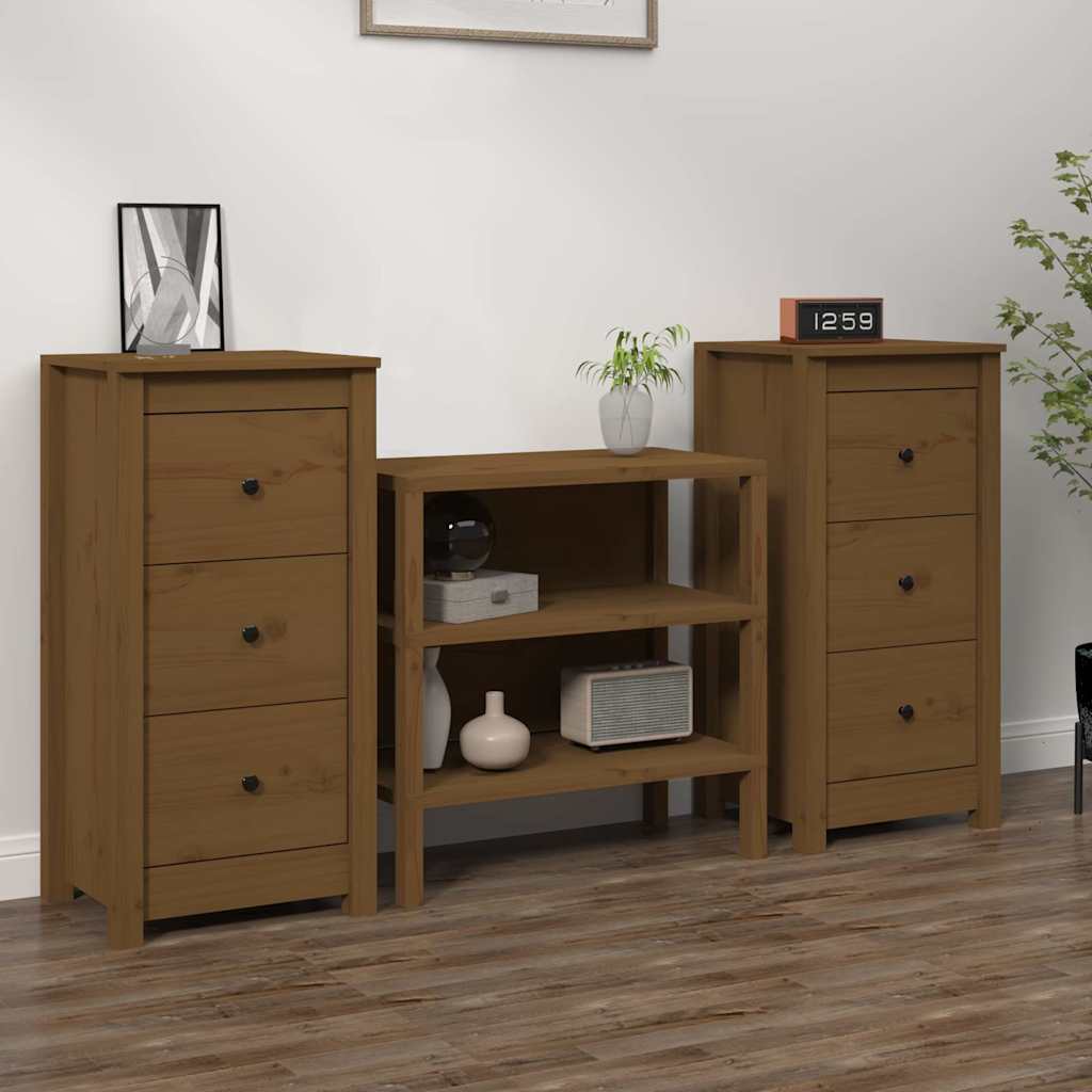Sideboards 40x35x80 cm Solid Wood Pine 2 pcs Honey brown 3 Drawer Cabinet