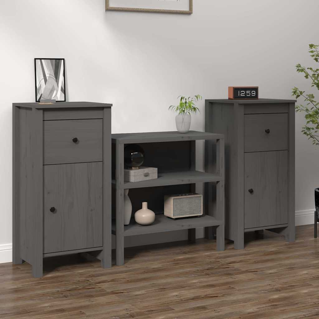Sideboards 40x35x80 cm Solid Wood Pine 2 pcs Grey Bedside cabinet