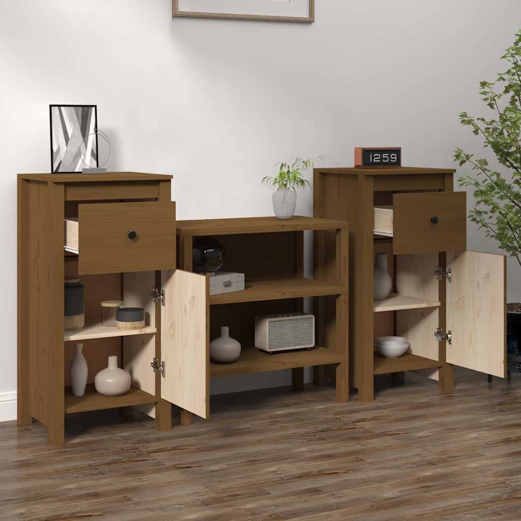 Sideboards 40x35x80 cm Solid Wood Pine 2 pcs Honey brown Bedside cabinet