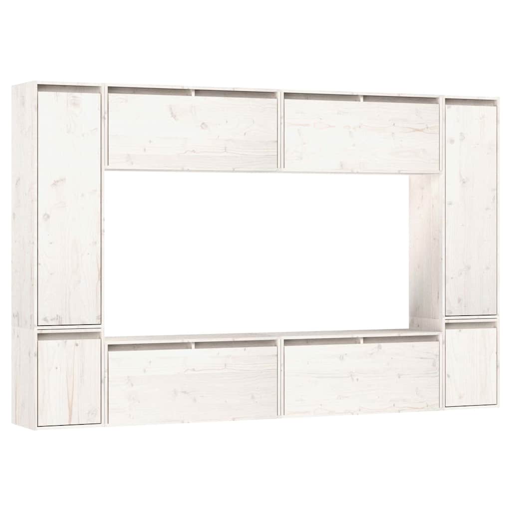 vidaXL 8 Piece Wall-mounted TV Cabinet Set White Solid Wood Pine 2