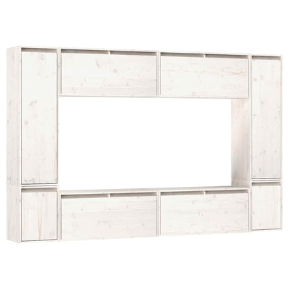 vidaXL 8 Piece Wall-mounted TV Cabinet Set White Solid Wood Pine 2