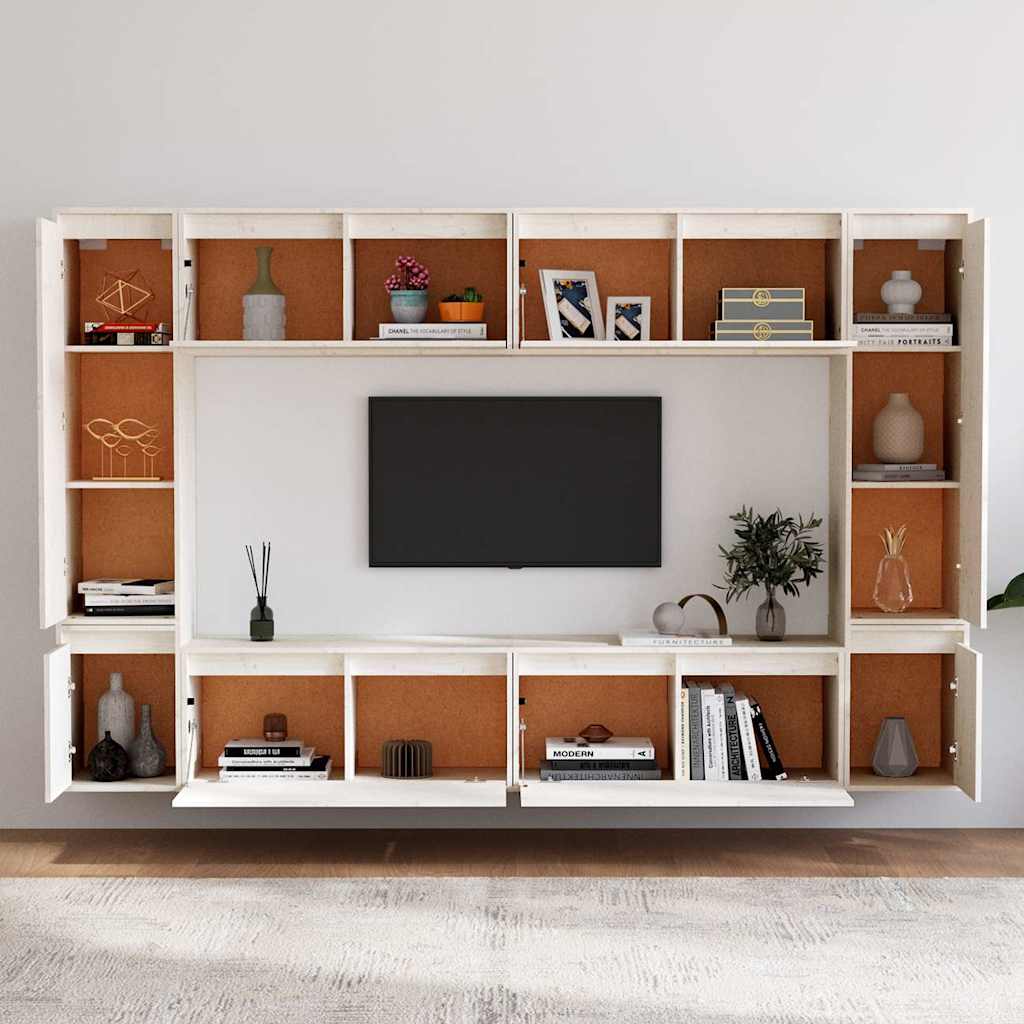 vidaXL 8 Piece Wall-mounted TV Cabinet Set White Solid Wood Pine 3