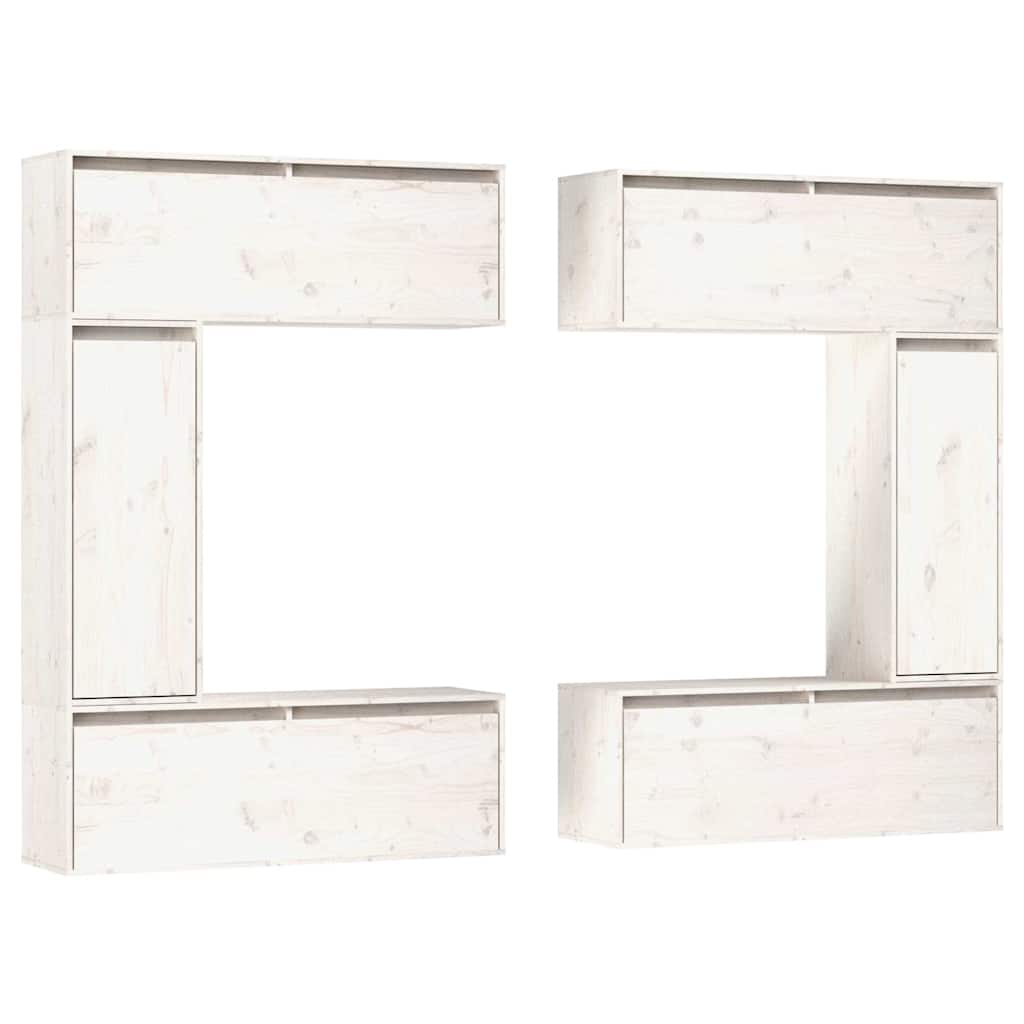 vidaXL 6 Piece TV Cabinet Set White Solid Wood Pine 2