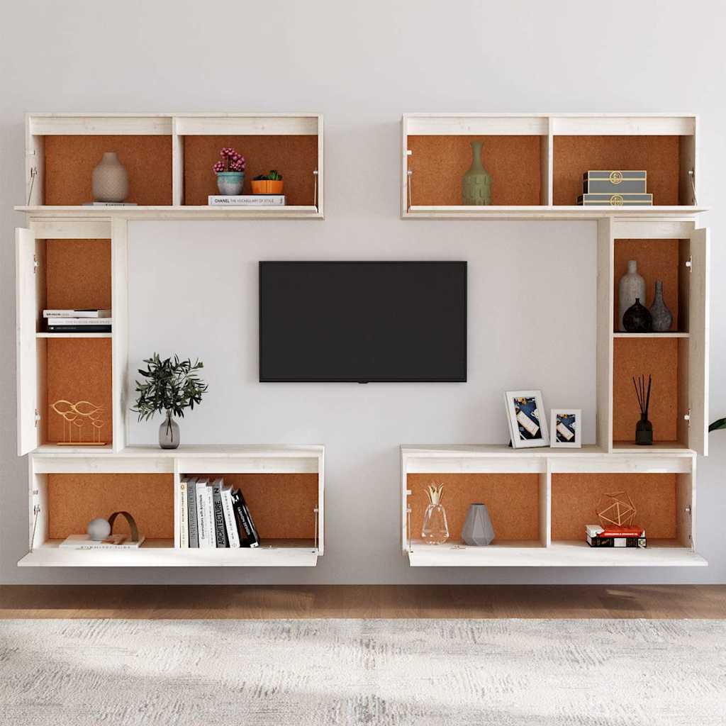 vidaXL 6 Piece TV Cabinet Set White Solid Wood Pine 3