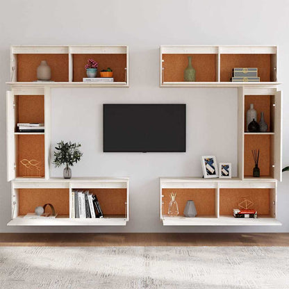vidaXL 6 Piece TV Cabinet Set White Solid Wood Pine 3