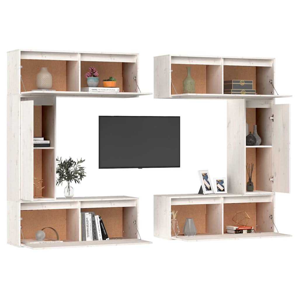 vidaXL 6 Piece TV Cabinet Set White Solid Wood Pine 6