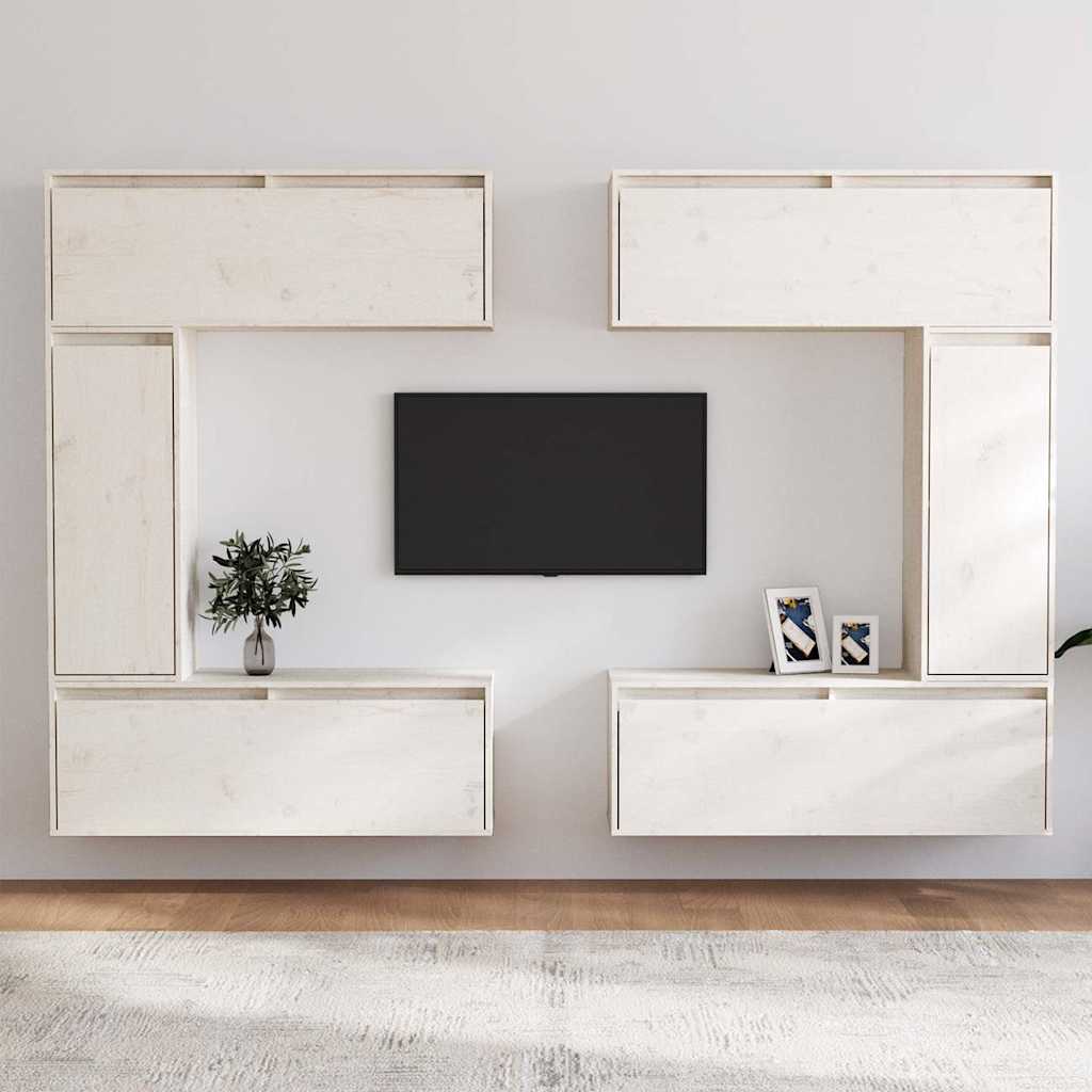 vidaXL 6 Piece TV Cabinet Set White Solid Wood Pine 1
