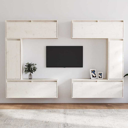 vidaXL 6 Piece TV Cabinet Set White Solid Wood Pine 1