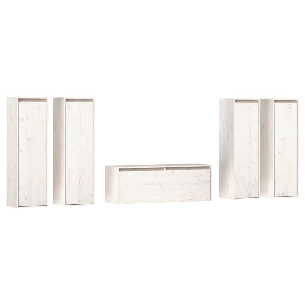 vidaXL TV Cabinet | Set of 5 | White | Solid Pine Wood | Multiple Sizes 2