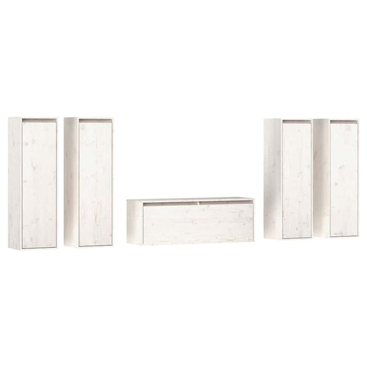 vidaXL TV Cabinet | Set of 5 | White | Solid Pine Wood | Multiple Sizes 2