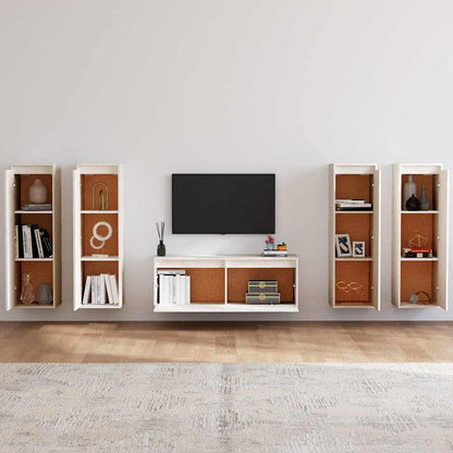vidaXL TV Cabinet | Set of 5 | White | Solid Pine Wood | Multiple Sizes 3