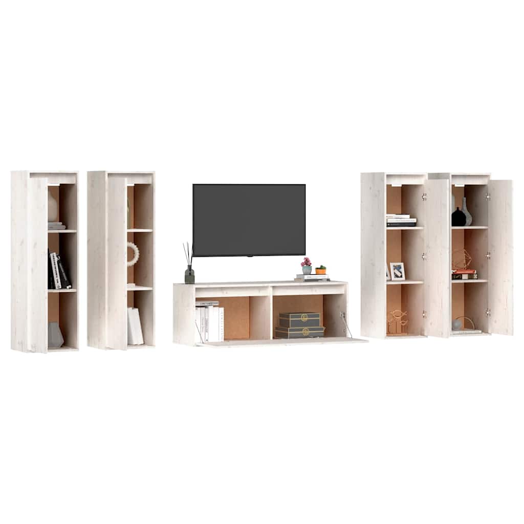 vidaXL TV Cabinet | Set of 5 | White | Solid Pine Wood | Multiple Sizes 4
