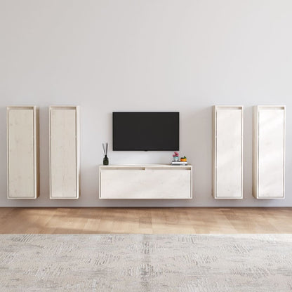 vidaXL TV Cabinet | Set of 5 | White | Solid Pine Wood | Multiple Sizes 1