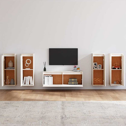 vidaXL TV Cabinet | Set of 5 | White | Solid pinewood | Compact | TV Cabinet 3