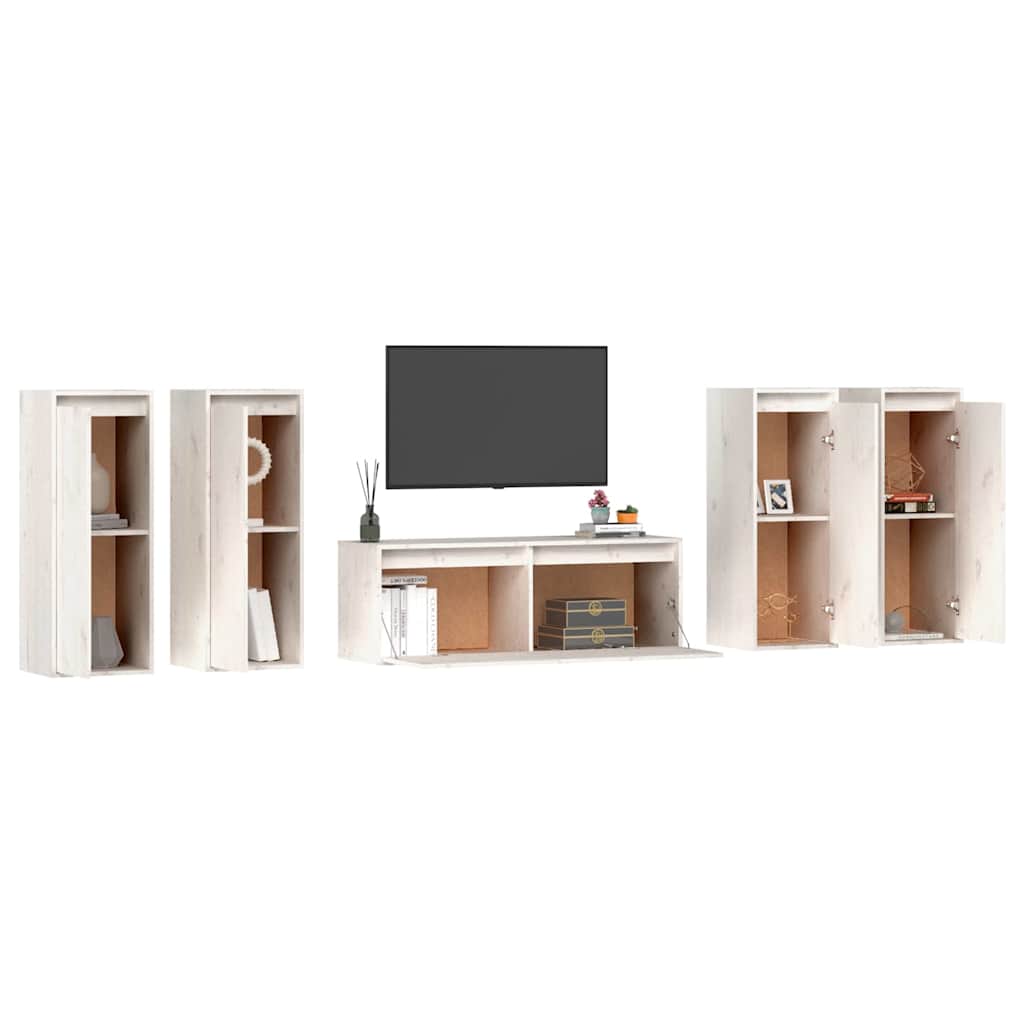 vidaXL TV Cabinet | Set of 5 | White | Solid pinewood | Compact | TV Cabinet 4