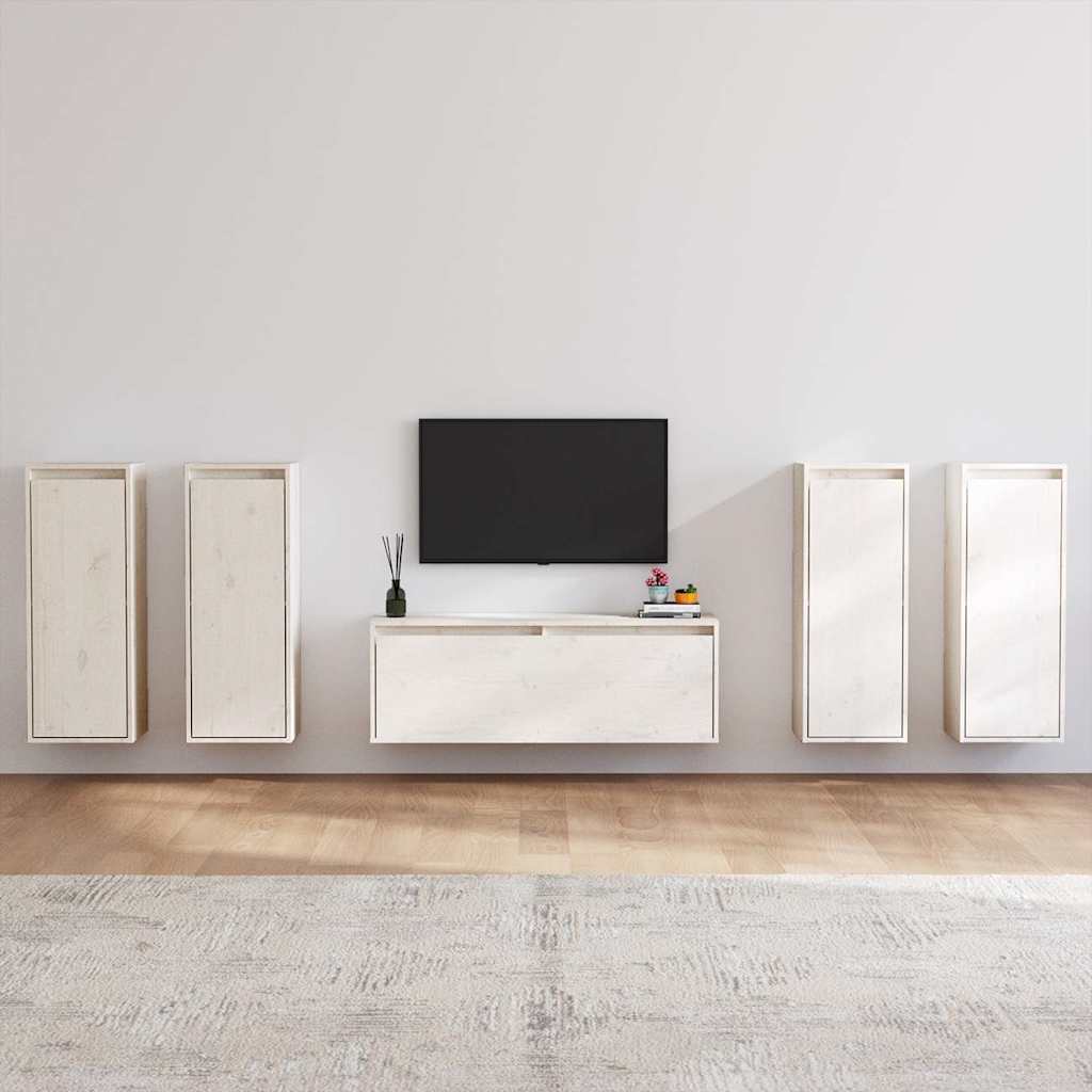 vidaXL TV Cabinet | Set of 5 | White | Solid pinewood | Compact | TV Cabinet 1