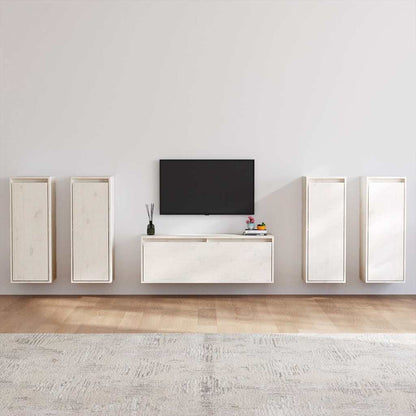 vidaXL TV Cabinet | Set of 5 | White | Solid pinewood | Compact | TV Cabinet 1