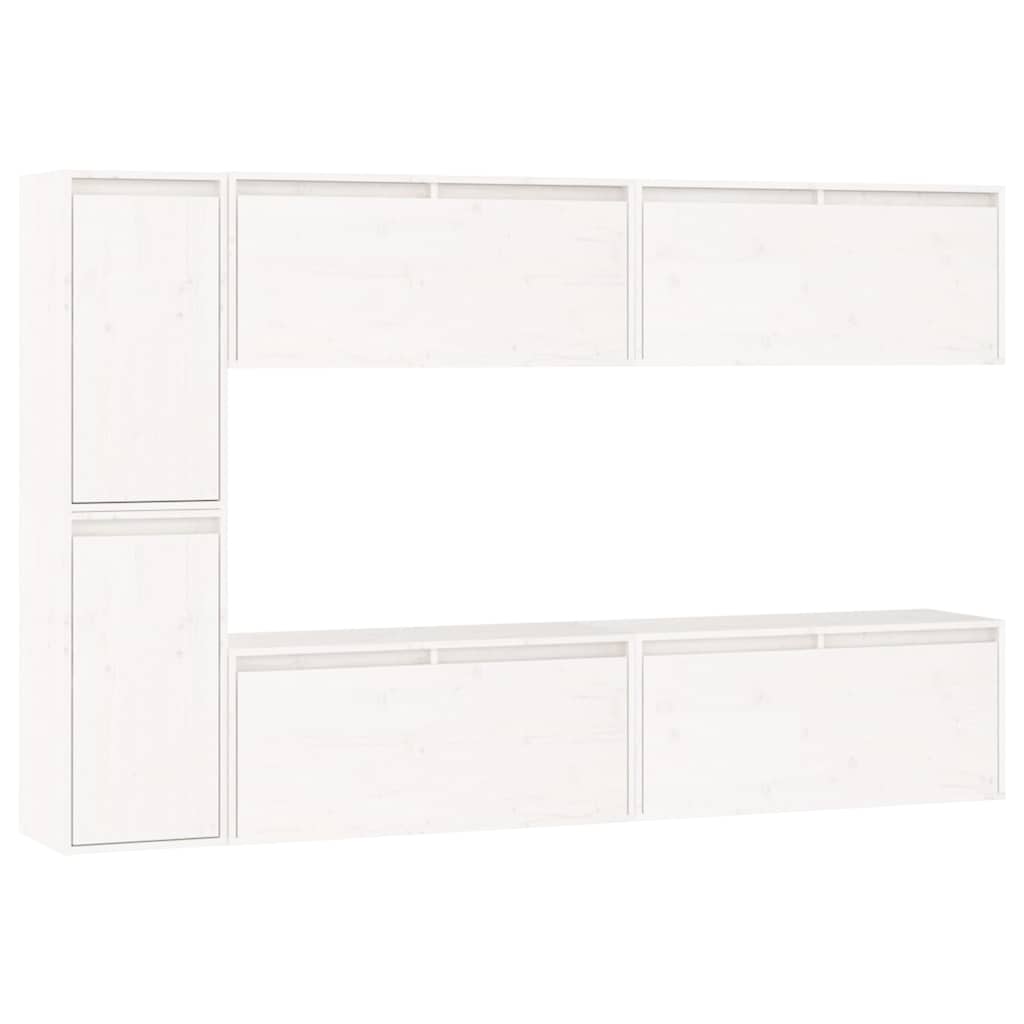 vidaXL 6 Piece TV Cabinet Set White Solid Wood Pine 2
