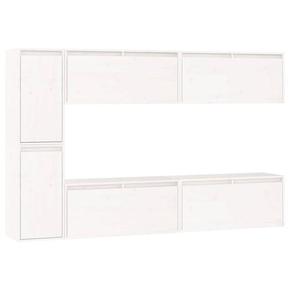 vidaXL 6 Piece TV Cabinet Set White Solid Wood Pine 2