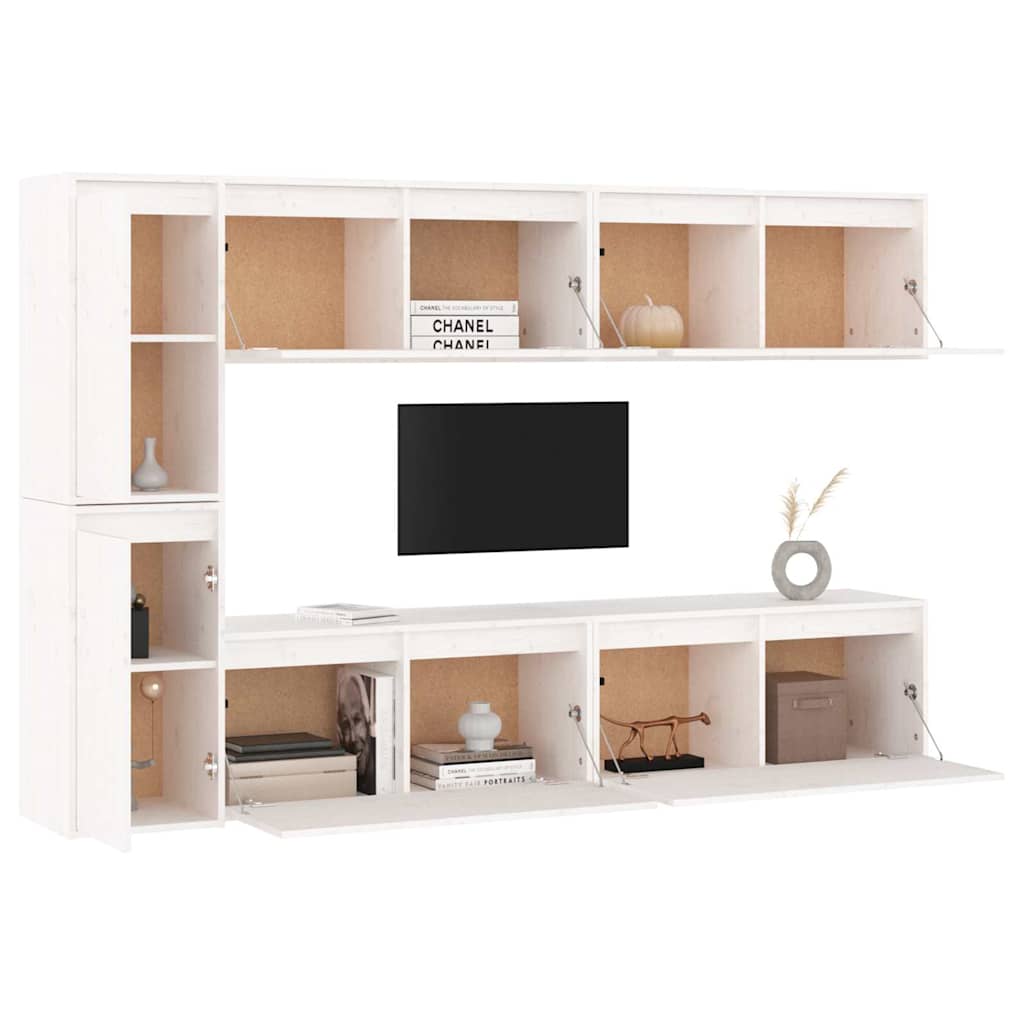 vidaXL 6 Piece TV Cabinet Set White Solid Wood Pine 4