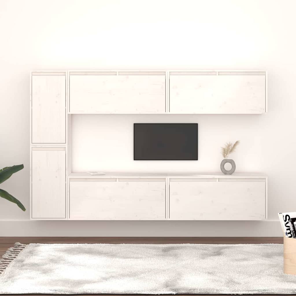 vidaXL 6 Piece TV Cabinet Set White Solid Wood Pine 1