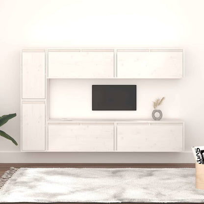 vidaXL 6 Piece TV Cabinet Set White Solid Wood Pine 1