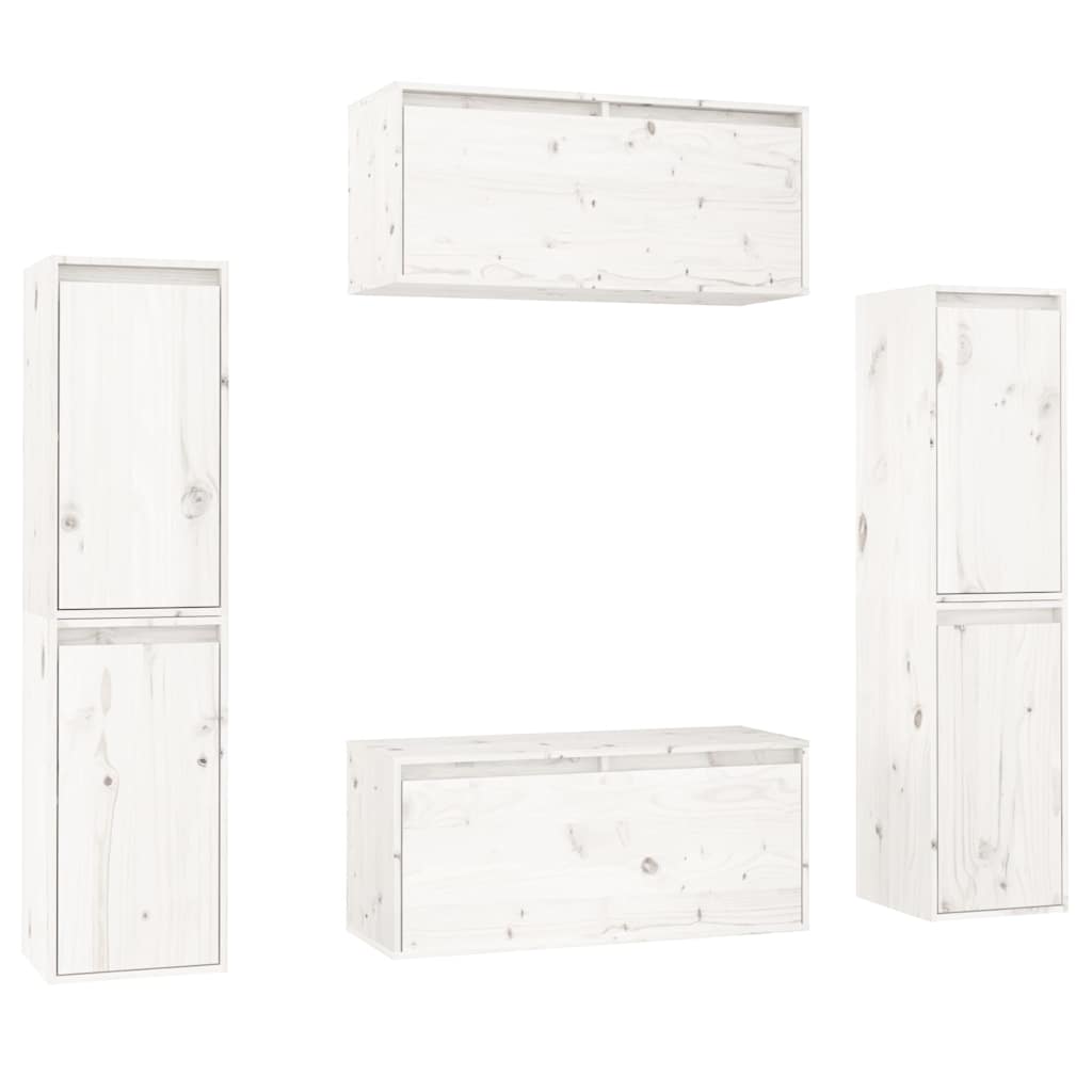 vidaXL 6 Piece TV Cabinet Set White Solid Wood Pine 2