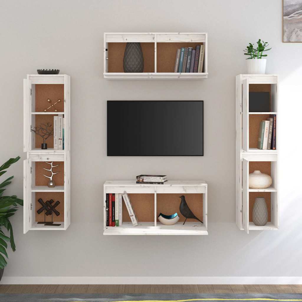 vidaXL 6 Piece TV Cabinet Set White Solid Wood Pine 3