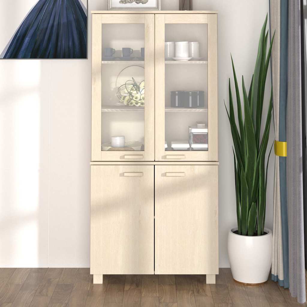 vidaXL Highboard | Set of 2 | Honey brown | Solid pinewood, MDF, glass | Large 1
