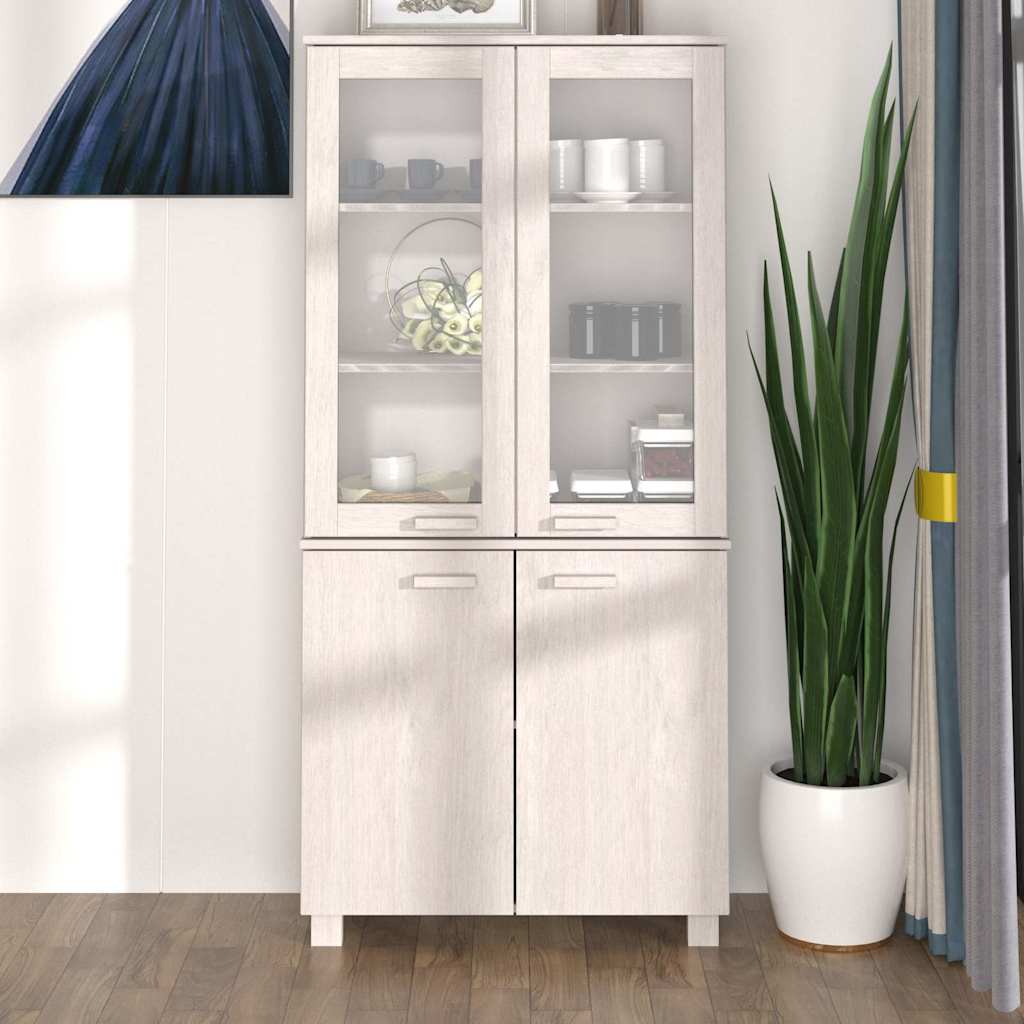 vidaXL Highboard |  Set of 2 | White | Solid pine wood, MDF, glass | Large 1