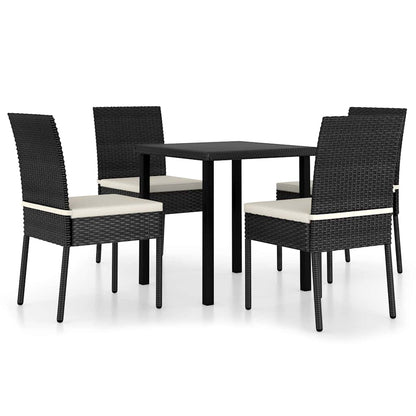 vidaXL 5 Piece Outdoor Dining Set with Cushions Poly Rattan Black 2