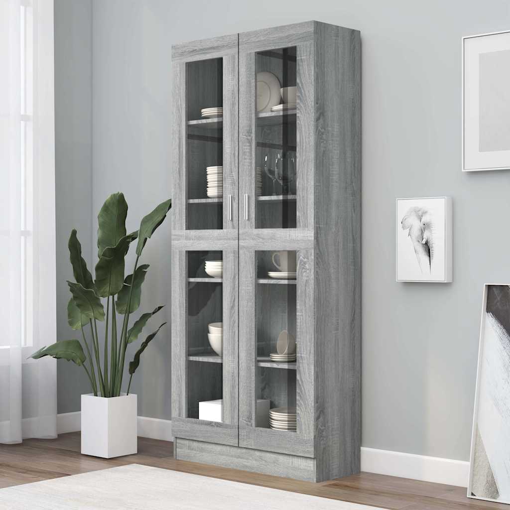 Vitrine Cabinet 82.5x30.5x185 cm Engineered Wood Grey sonoma