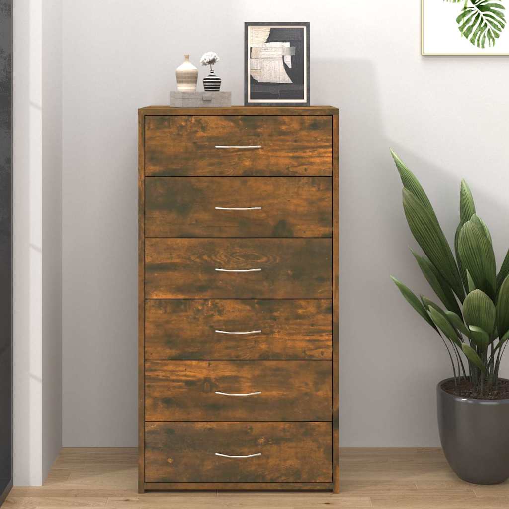 Sideboard with 6 Drawers 50x34x96 cm Engineered Wood Smoked oak