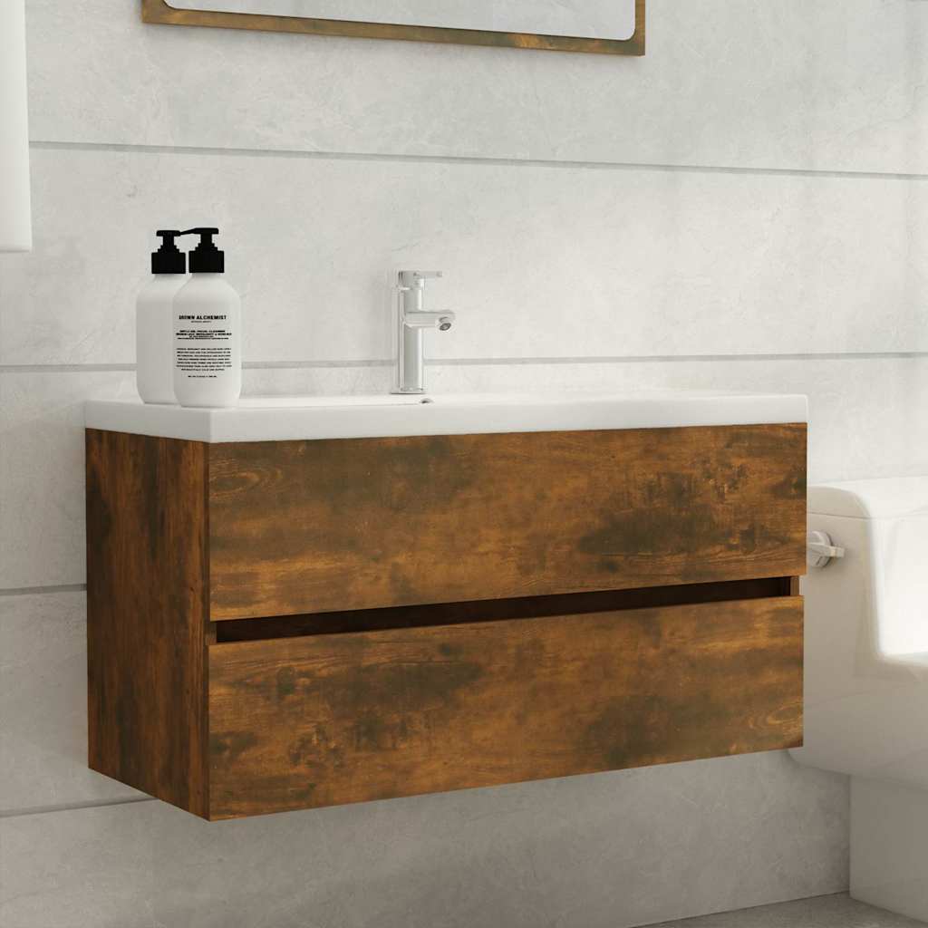 Sink Cabinet 90x38.5x45 cm Engineered Wood Smoked oak