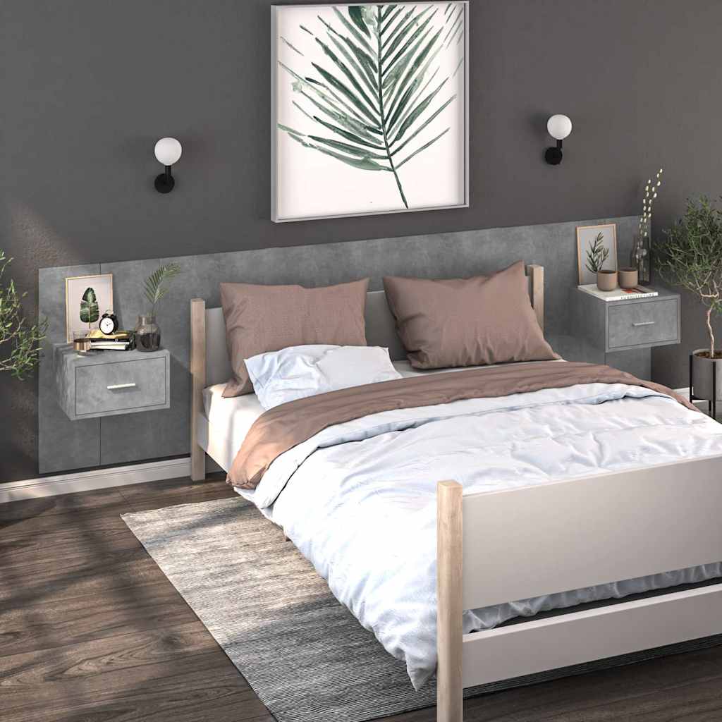 Wall-mounted Bedside Cabinets Concrete grey