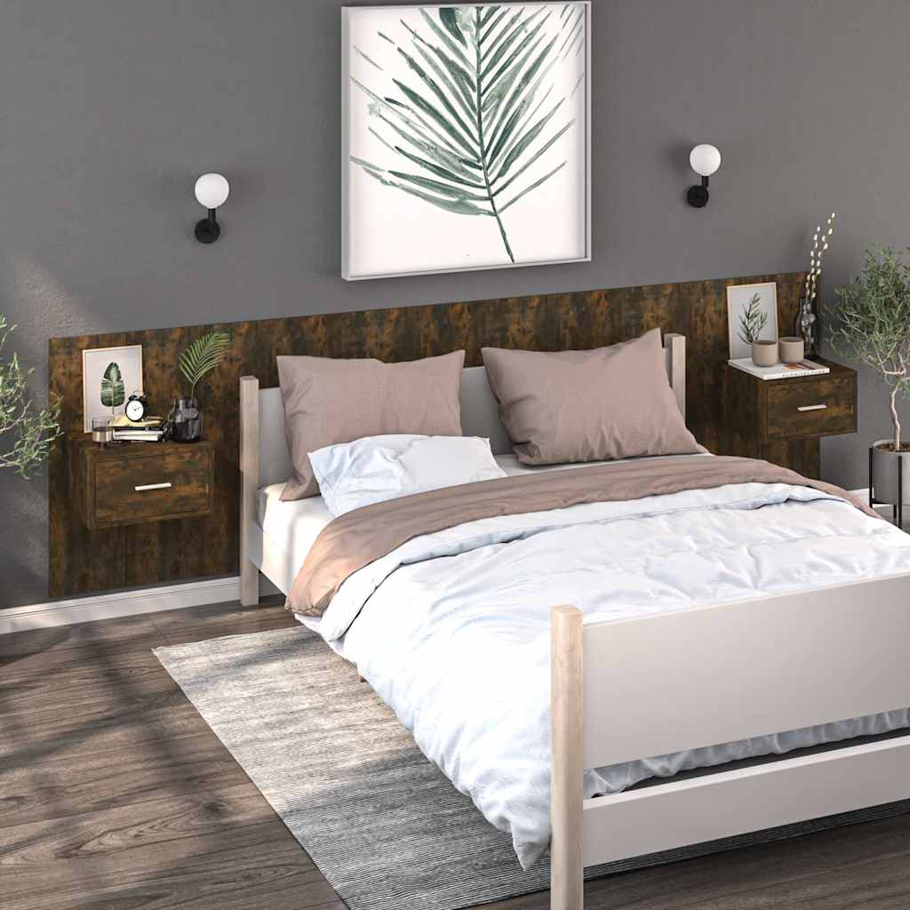 Wall-mounted Bedside Cabinets Smoked oak