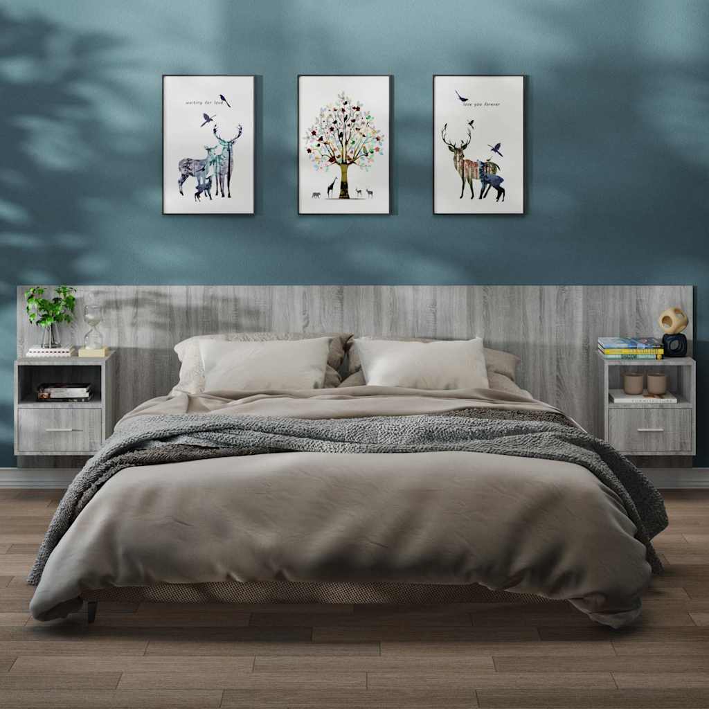 Wall-mounted Bedside Cabinet Grey sonoma