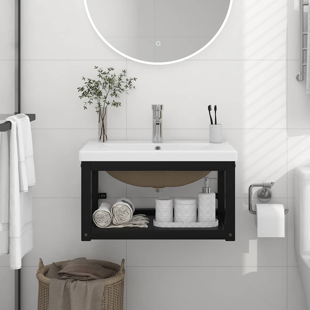 Bathroom Washbasin Frame with Built-in Basin Iron 59 x 38 x 31 cm