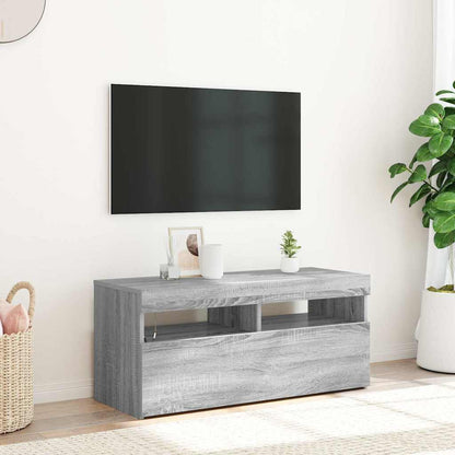 TV Cabinet with LED Lights 90x35x40 cm Grey sonoma