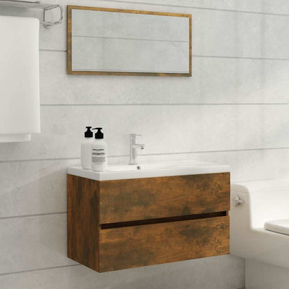 2 Piece Bathroom Furniture Set Engineered Wood Smoked oak