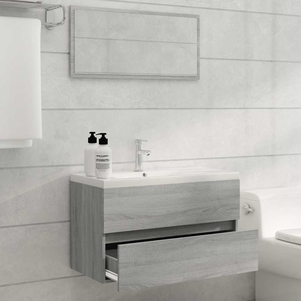 2 Piece Bathroom Furniture Set Engineered Wood Grey sonoma