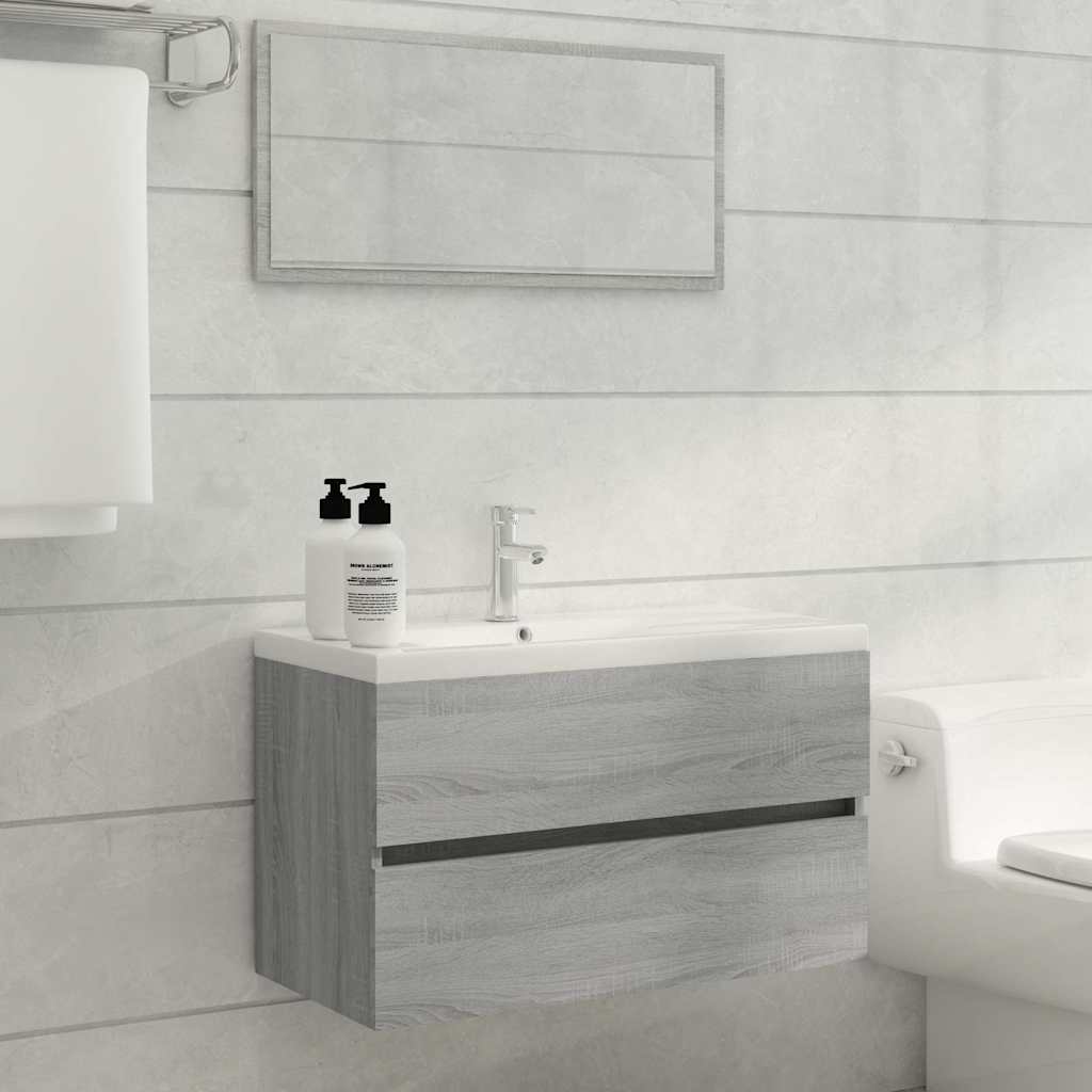 2 Piece Bathroom Furniture Set Engineered Wood Grey sonoma