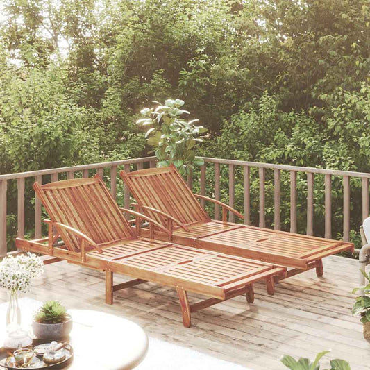 Sun Lounger Solid Acacia Wood 2 sunloungers