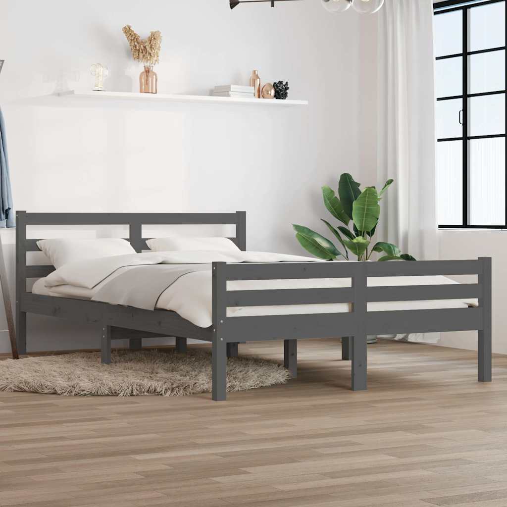 Bed Frame without Mattress Solid Wood Length 190 cm Grey 140 cm