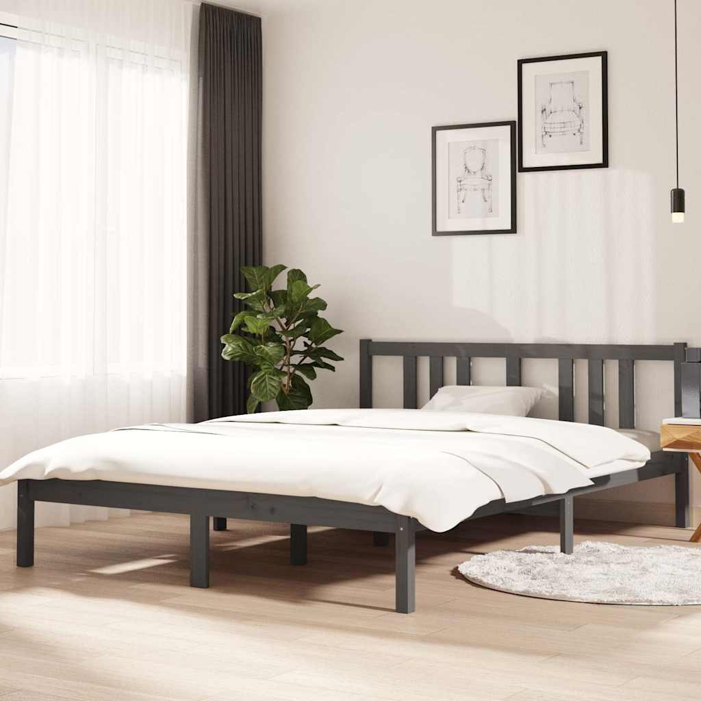 Bed Frame without Mattress Solid Wood Length 200 cm Grey 140 cm