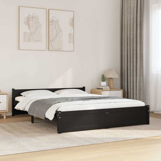 Bed Frame without Mattress Solid Wood Length 190 cm Black 135 cm