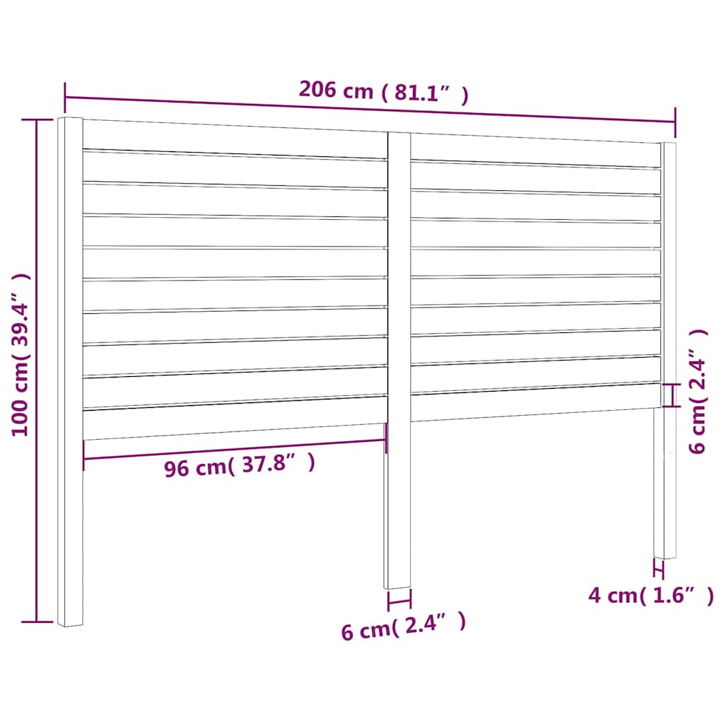 Bed Headboard 81x4x100 cm Solid Wood Pine White 206 cm