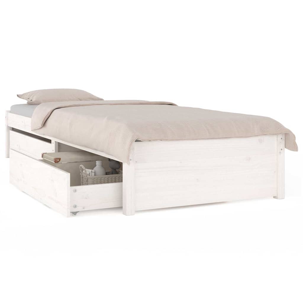 Bed Frame without Mattress with Drawers White 75 cm 190 cm
